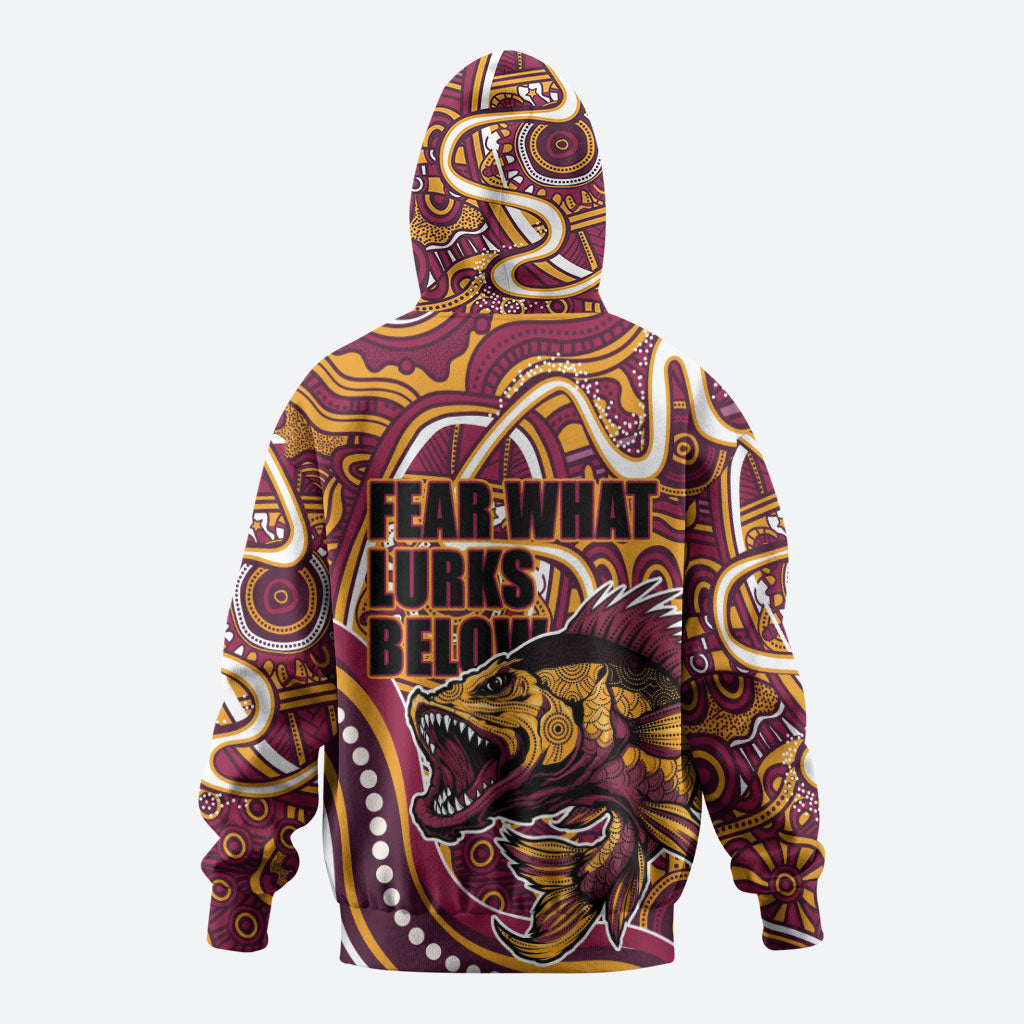 Aboriginal Barramundi Fishing Fear What Lurks Below Hoodie Indigenous Australian Dot Predatory Fish