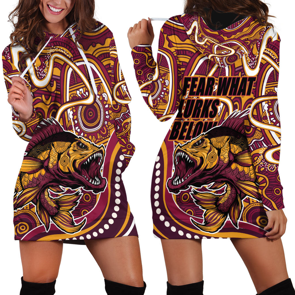 Aboriginal Barramundi Fishing Fear What Lurks Below Hoodie Dress Indigenous Australian Dot Predatory Fish