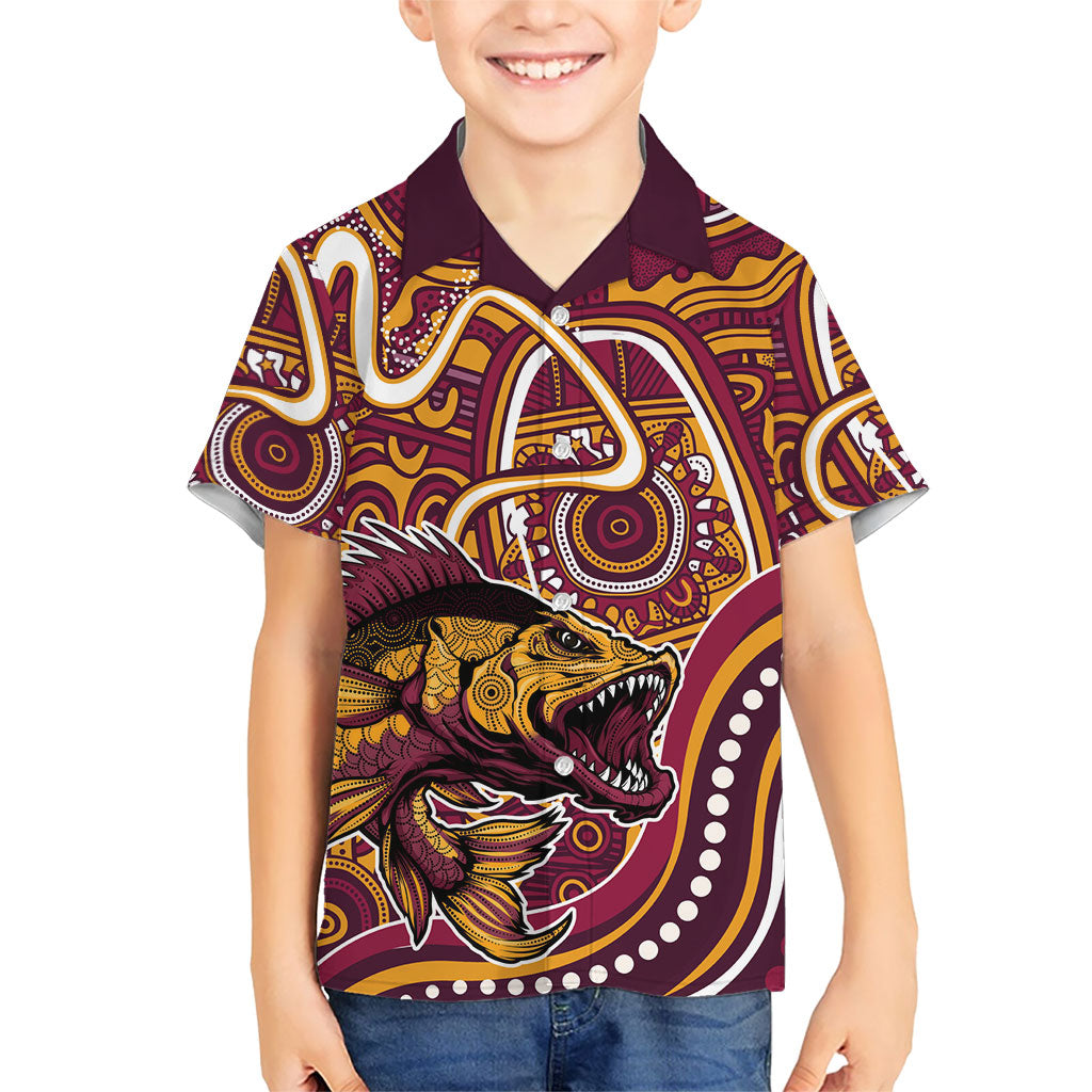Aboriginal Barramundi Fishing Fear What Lurks Below Kid Hawaiian Shirt Indigenous Australian Dot Predatory Fish