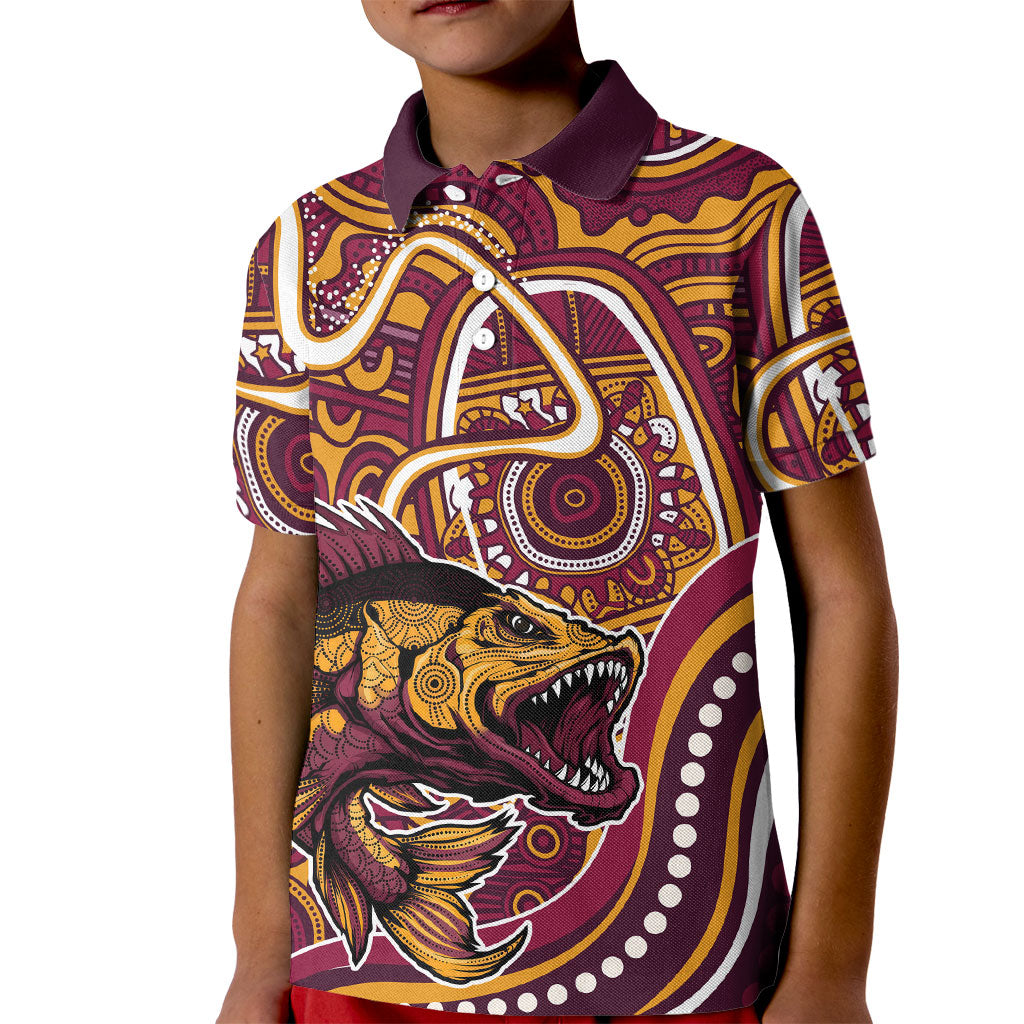 Aboriginal Barramundi Fishing Fear What Lurks Below Kid Polo Shirt Indigenous Australian Dot Predatory Fish