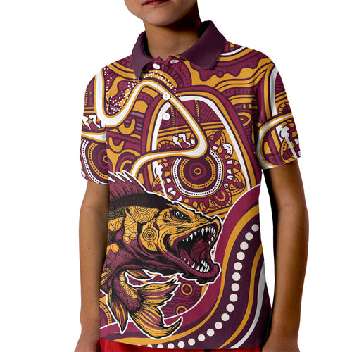 Aboriginal Barramundi Fishing Fear What Lurks Below Kid Polo Shirt Indigenous Australian Dot Predatory Fish