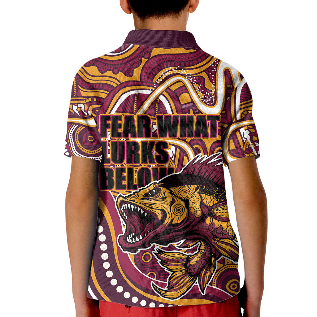 Aboriginal Barramundi Fishing Fear What Lurks Below Kid Polo Shirt Indigenous Australian Dot Predatory Fish