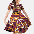 Aboriginal Barramundi Fishing Fear What Lurks Below Kid Short Sleeve Dress Indigenous Australian Dot Predatory Fish