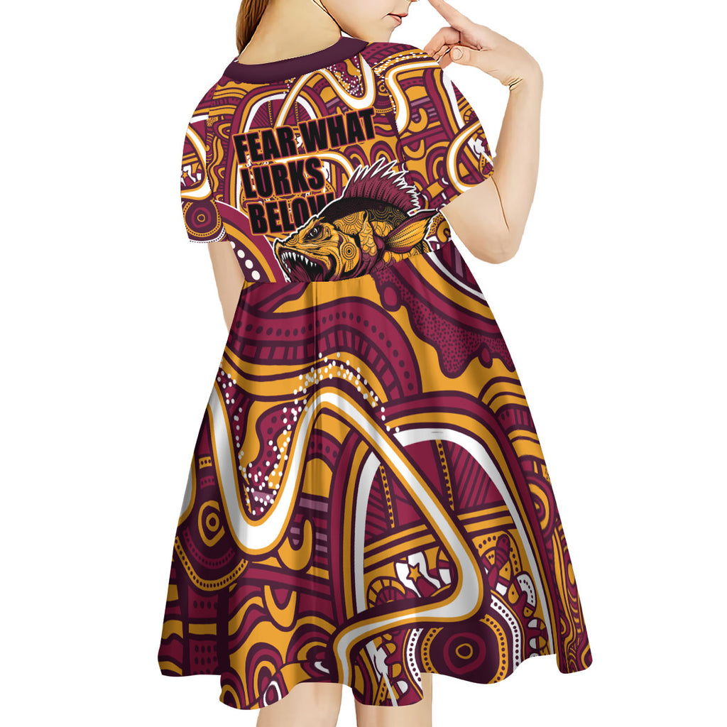 Aboriginal Barramundi Fishing Fear What Lurks Below Kid Short Sleeve Dress Indigenous Australian Dot Predatory Fish