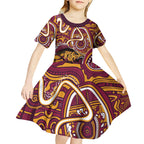 Aboriginal Barramundi Fishing Fear What Lurks Below Kid Short Sleeve Dress Indigenous Australian Dot Predatory Fish