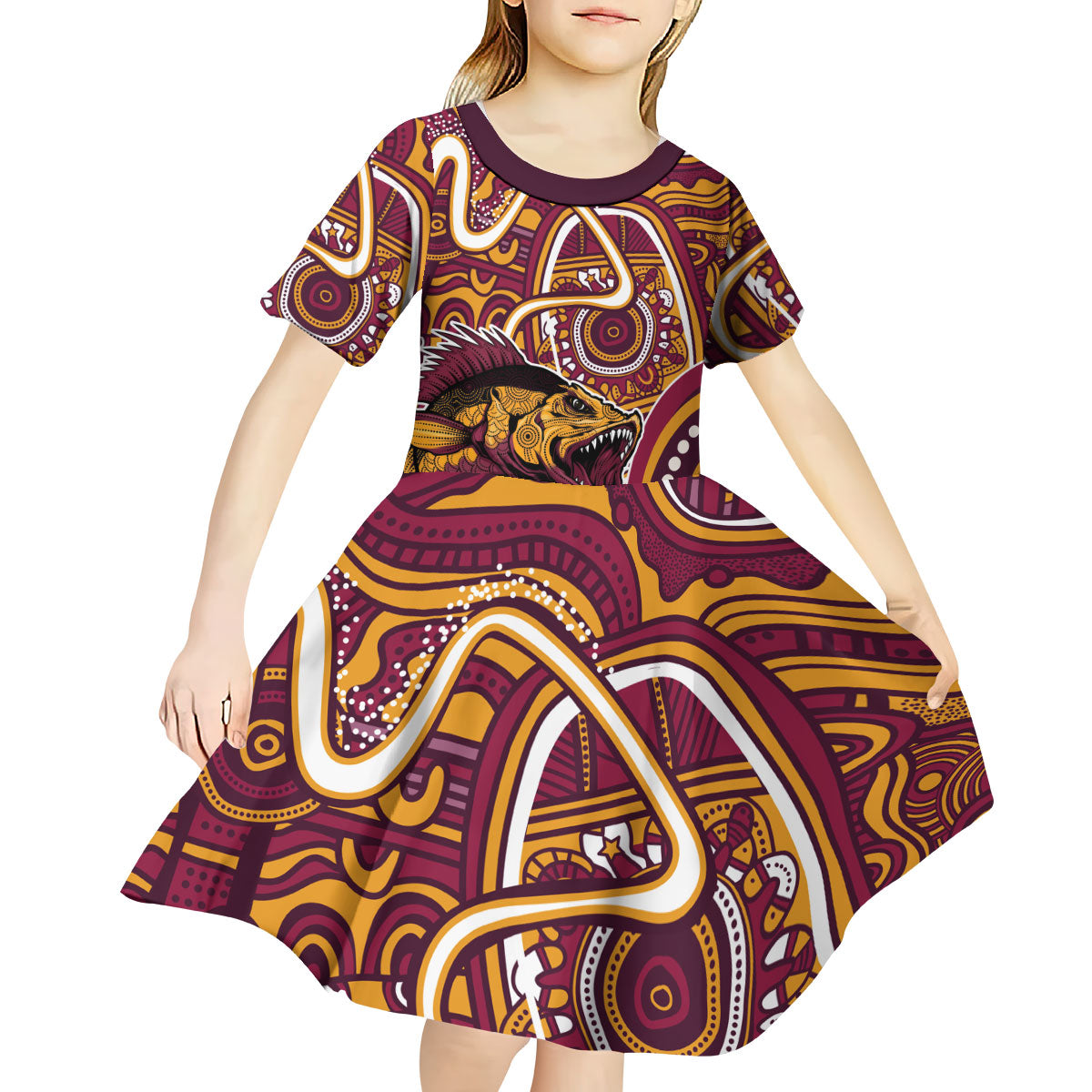 Aboriginal Barramundi Fishing Fear What Lurks Below Kid Short Sleeve Dress Indigenous Australian Dot Predatory Fish