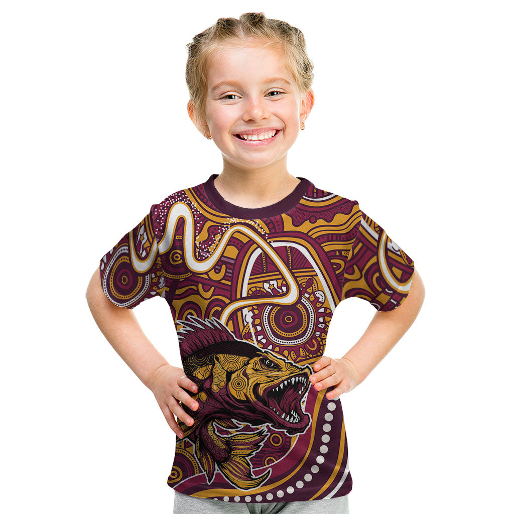 Aboriginal Barramundi Fishing Fear What Lurks Below Kid T Shirt Indigenous Australian Dot Predatory Fish
