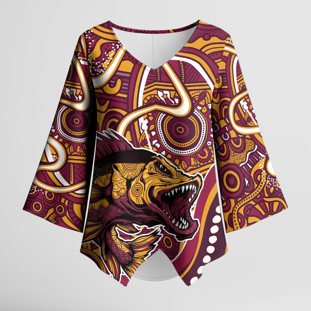 Aboriginal Barramundi Fishing Fear What Lurks Below Kimono Sleeve Blouse Indigenous Australian Dot Predatory Fish