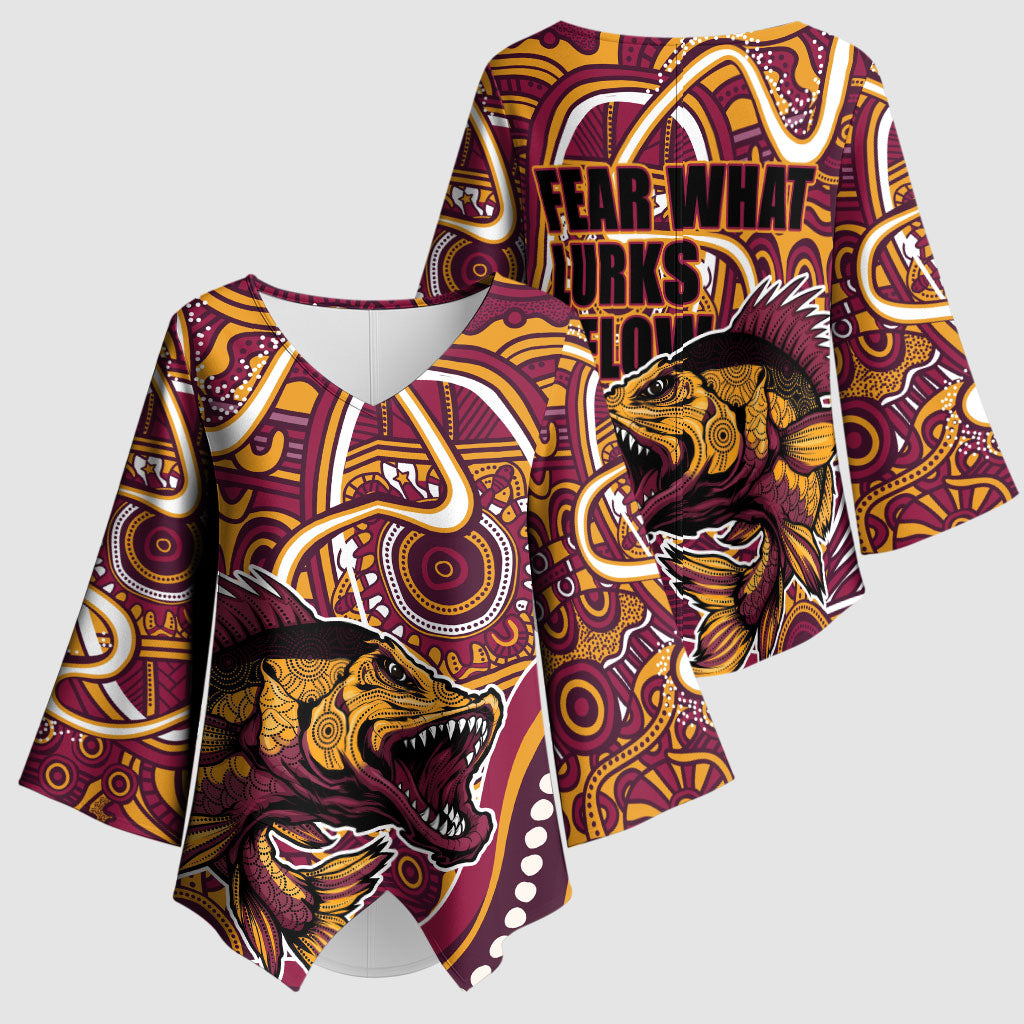 Aboriginal Barramundi Fishing Fear What Lurks Below Kimono Sleeve Blouse Indigenous Australian Dot Predatory Fish