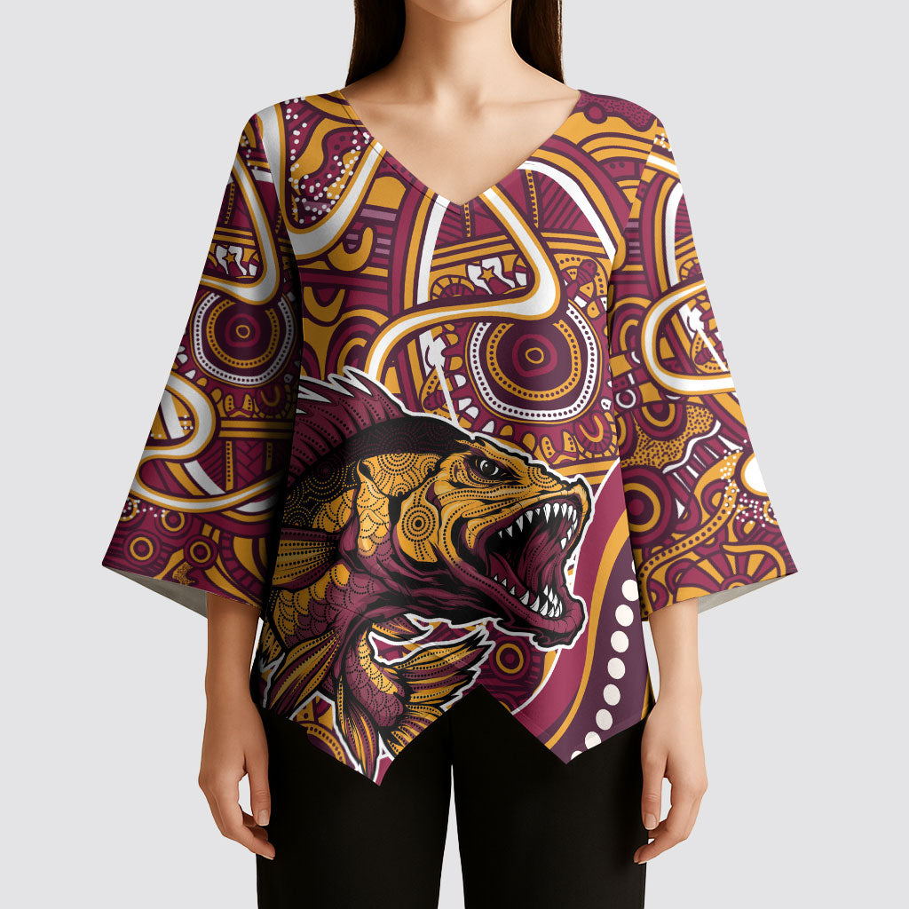 Aboriginal Barramundi Fishing Fear What Lurks Below Kimono Sleeve Blouse Indigenous Australian Dot Predatory Fish