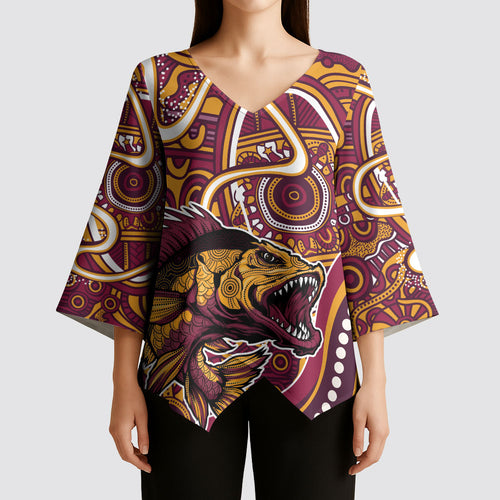 Aboriginal Barramundi Fishing Fear What Lurks Below Kimono Sleeve Blouse Indigenous Australian Dot Predatory Fish