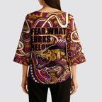 Aboriginal Barramundi Fishing Fear What Lurks Below Kimono Sleeve Blouse Indigenous Australian Dot Predatory Fish