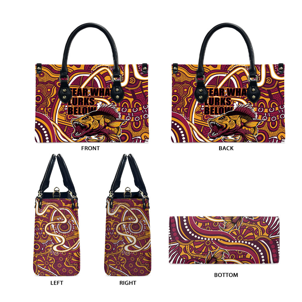 Aboriginal Barramundi Fishing Fear What Lurks Below Leather Bag Indigenous Australian Dot Predatory Fish