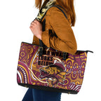 Aboriginal Barramundi Fishing Fear What Lurks Below Leather Tote Bag Indigenous Australian Dot Predatory Fish
