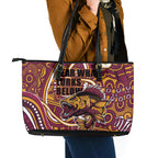 Aboriginal Barramundi Fishing Fear What Lurks Below Leather Tote Bag Indigenous Australian Dot Predatory Fish