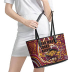 Aboriginal Barramundi Fishing Fear What Lurks Below Leather Tote Bag Indigenous Australian Dot Predatory Fish