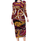 Aboriginal Barramundi Fishing Fear What Lurks Below Long Sleeve Bodycon Dress Indigenous Australian Dot Predatory Fish