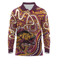 Aboriginal Barramundi Fishing Fear What Lurks Below Long Sleeve Polo Shirt Indigenous Australian Dot Predatory Fish