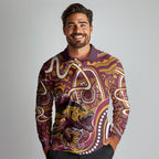 Aboriginal Barramundi Fishing Fear What Lurks Below Long Sleeve Polo Shirt Indigenous Australian Dot Predatory Fish