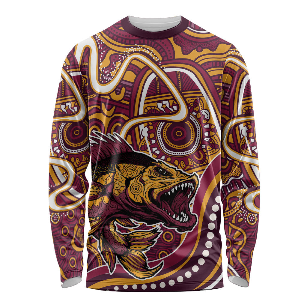 Aboriginal Barramundi Fishing Fear What Lurks Below Long Sleeve Shirt Indigenous Australian Dot Predatory Fish