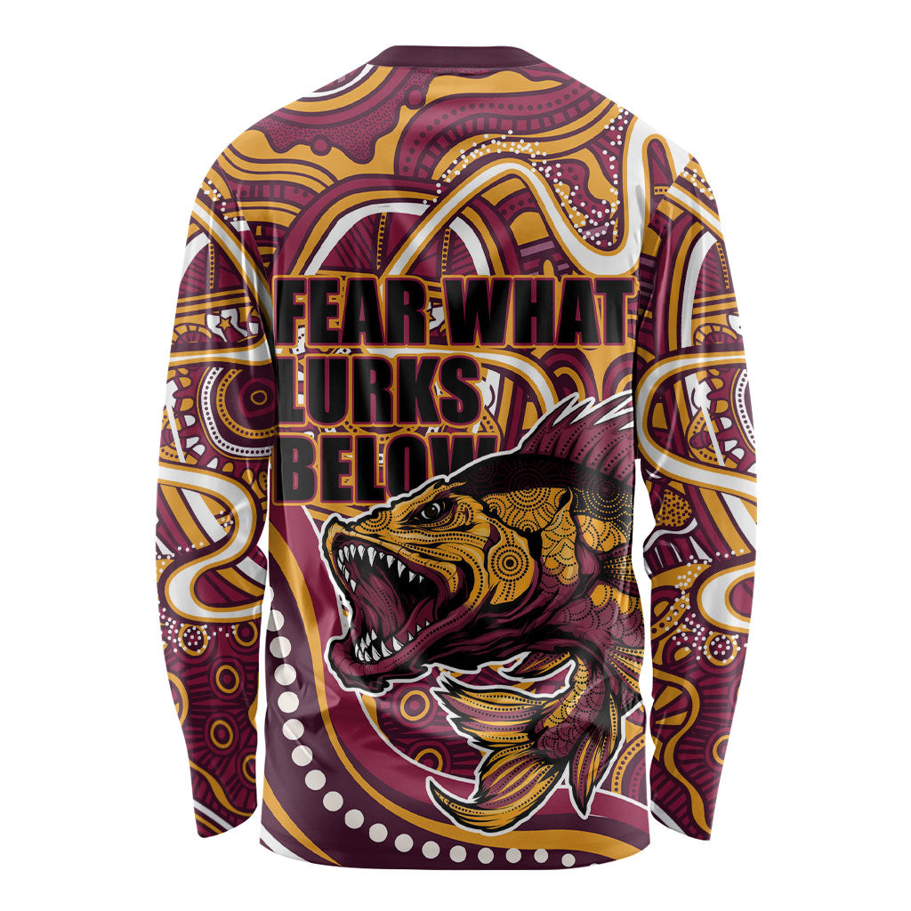 Aboriginal Barramundi Fishing Fear What Lurks Below Long Sleeve Shirt Indigenous Australian Dot Predatory Fish