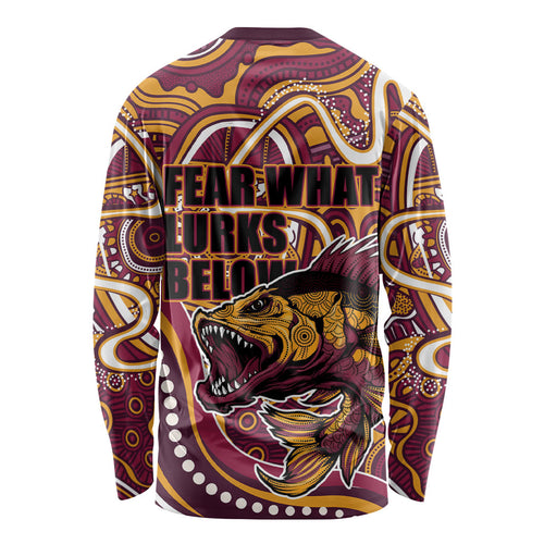 Aboriginal Barramundi Fishing Fear What Lurks Below Long Sleeve Shirt Indigenous Australian Dot Predatory Fish