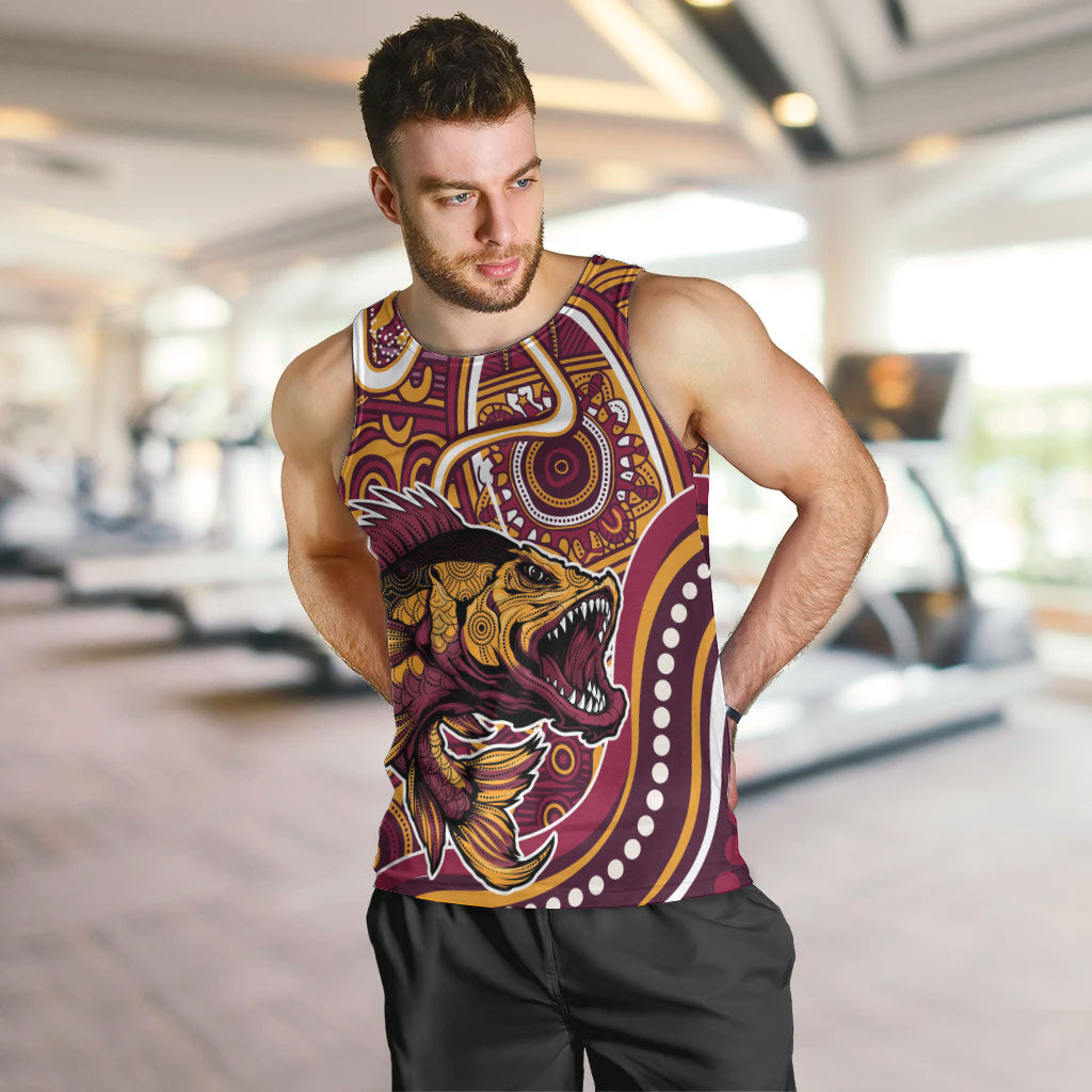 Aboriginal Barramundi Fishing Fear What Lurks Below Men Tank Top Indigenous Australian Dot Predatory Fish
