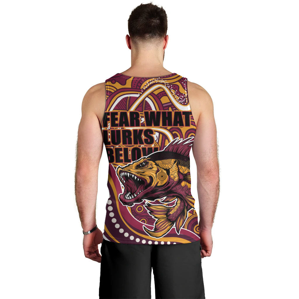 Aboriginal Barramundi Fishing Fear What Lurks Below Men Tank Top Indigenous Australian Dot Predatory Fish