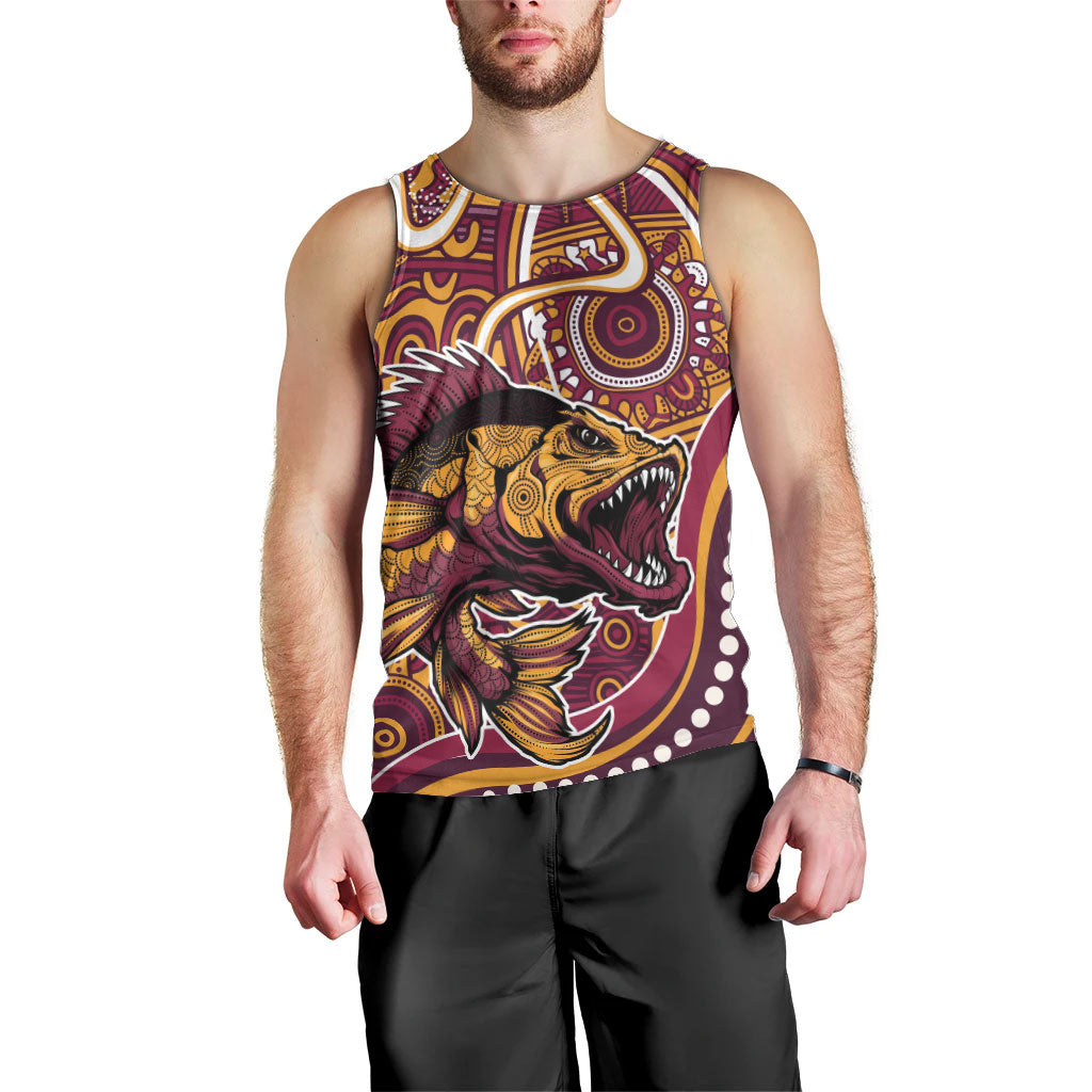 Aboriginal Barramundi Fishing Fear What Lurks Below Men Tank Top Indigenous Australian Dot Predatory Fish