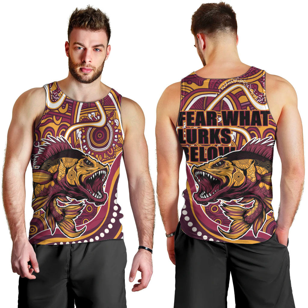Aboriginal Barramundi Fishing Fear What Lurks Below Men Tank Top Indigenous Australian Dot Predatory Fish