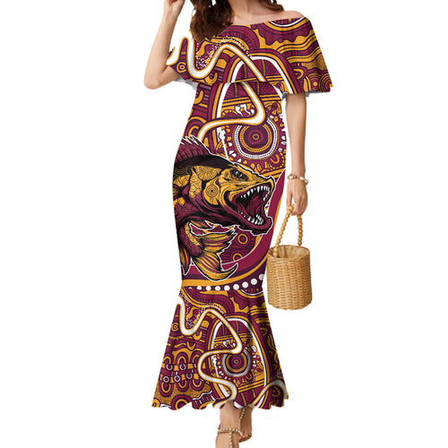 Aboriginal Barramundi Fishing Fear What Lurks Below Mermaid Dress Indigenous Australian Dot Predatory Fish
