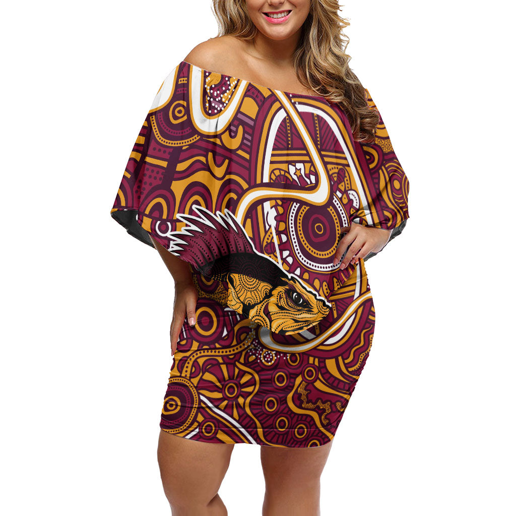 Aboriginal Barramundi Fishing Fear What Lurks Below Off Shoulder Short Dress Indigenous Australian Dot Predatory Fish