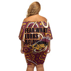 Aboriginal Barramundi Fishing Fear What Lurks Below Off Shoulder Short Dress Indigenous Australian Dot Predatory Fish