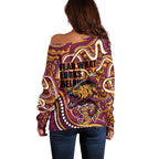 Aboriginal Barramundi Fishing Fear What Lurks Below Off Shoulder Sweater Indigenous Australian Dot Predatory Fish