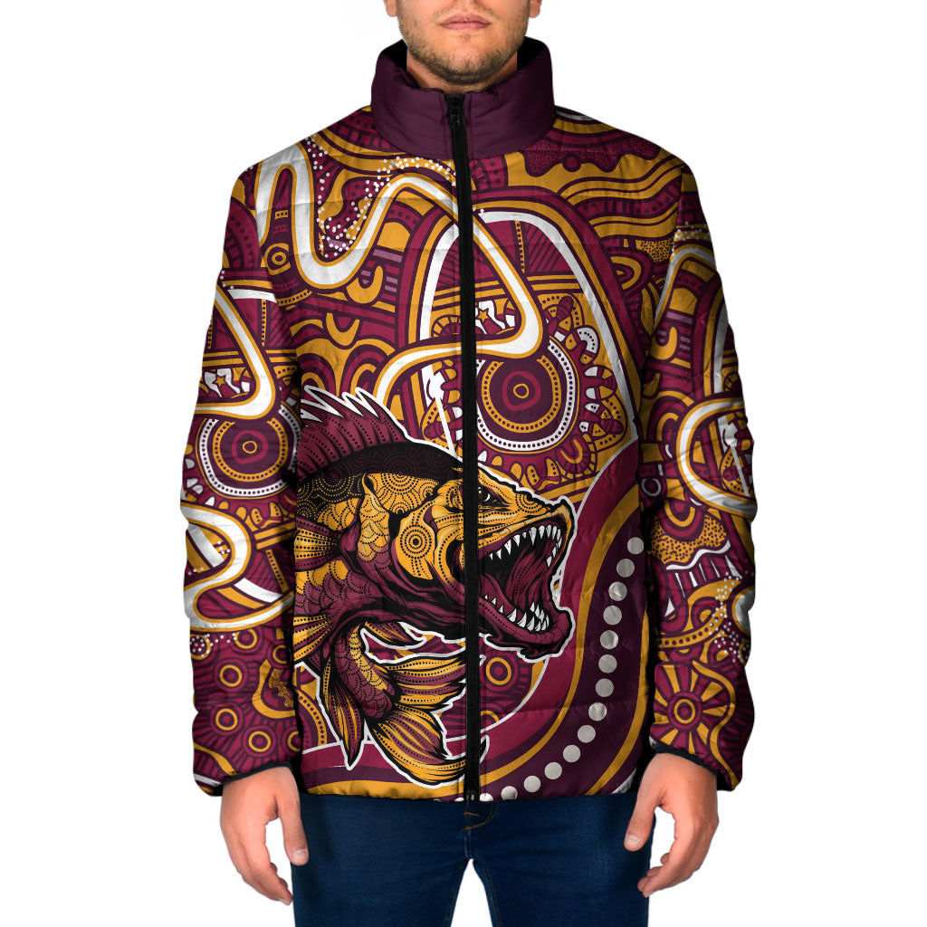 Aboriginal Barramundi Fishing Fear What Lurks Below Padded Jacket Indigenous Australian Dot Predatory Fish