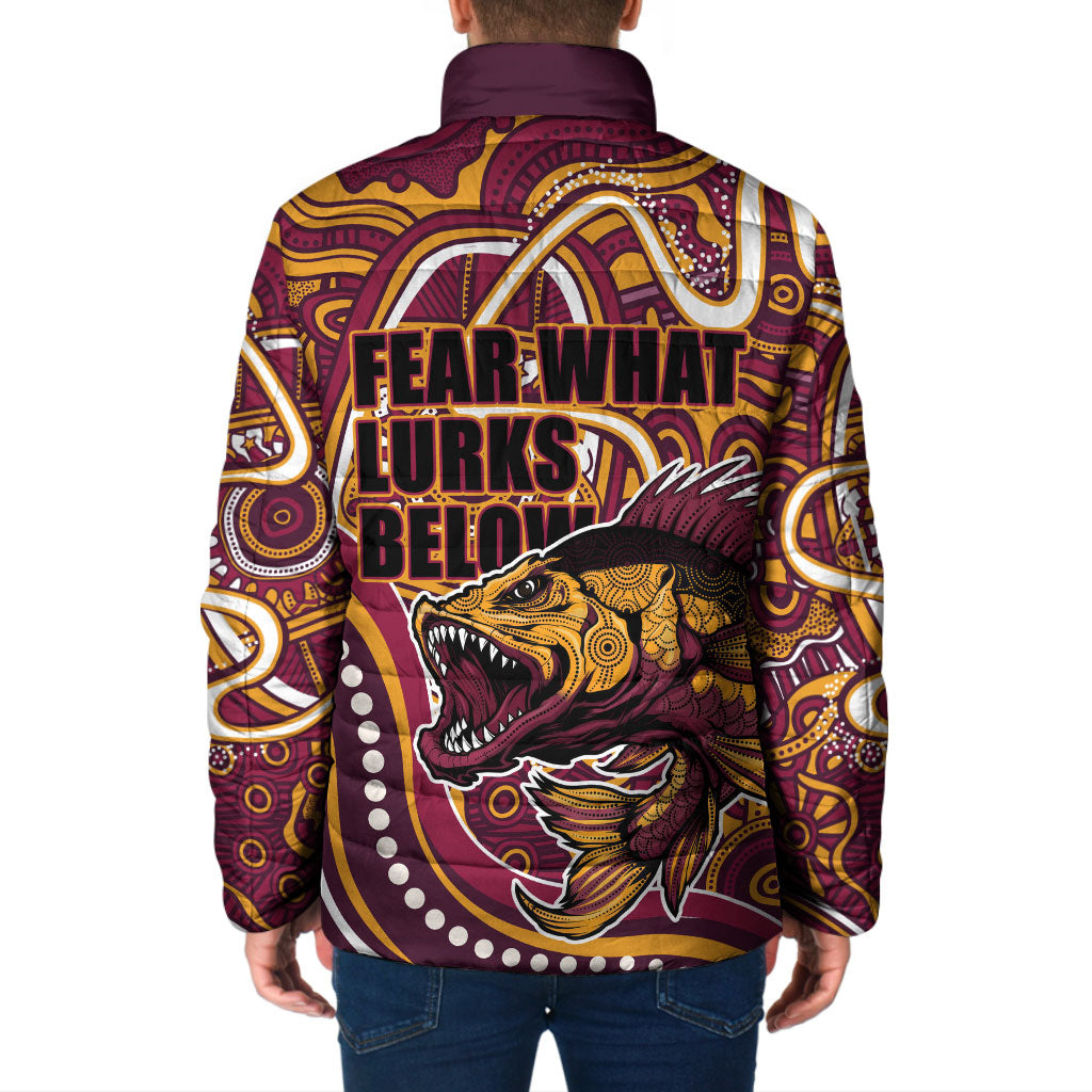 Aboriginal Barramundi Fishing Fear What Lurks Below Padded Jacket Indigenous Australian Dot Predatory Fish