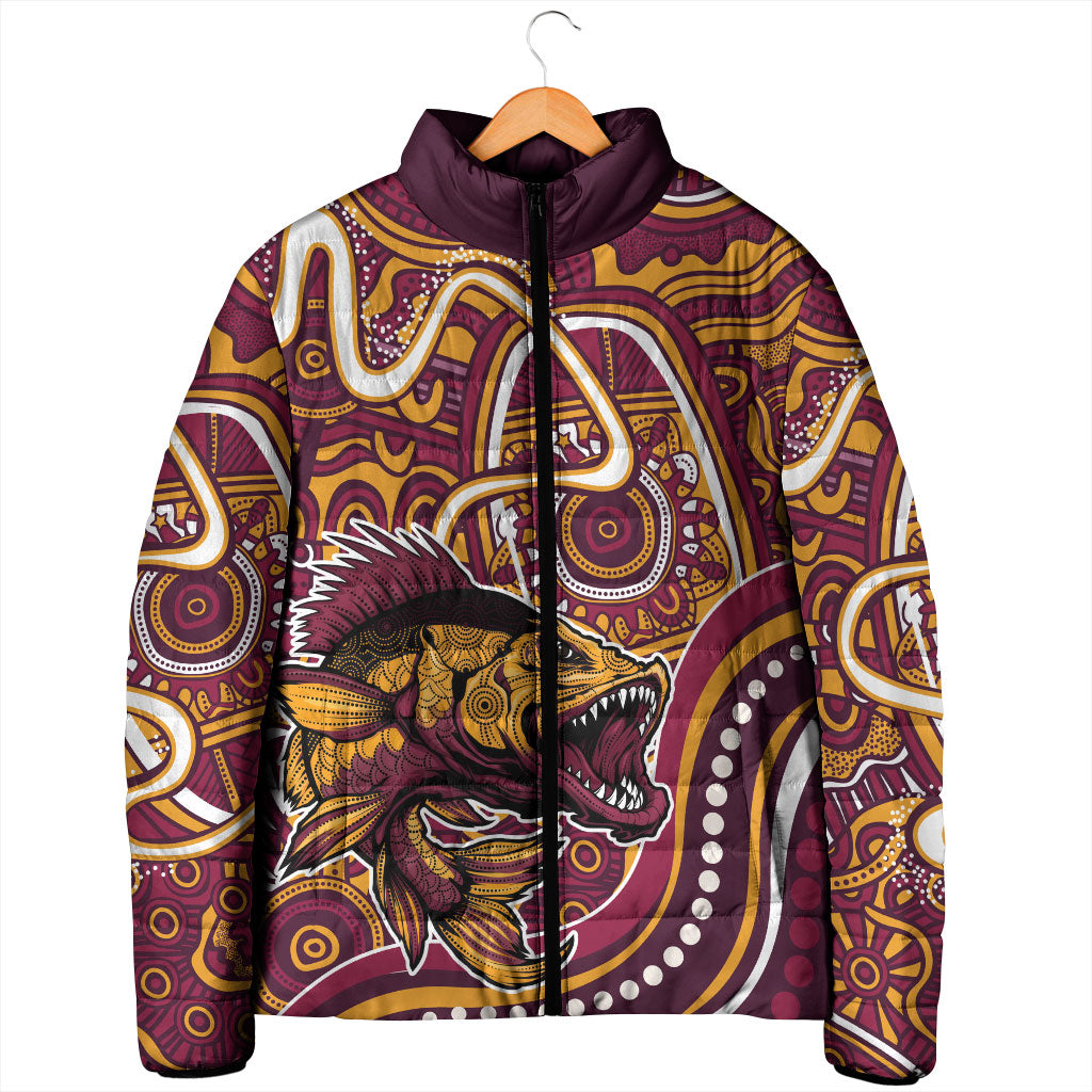 Aboriginal Barramundi Fishing Fear What Lurks Below Padded Jacket Indigenous Australian Dot Predatory Fish