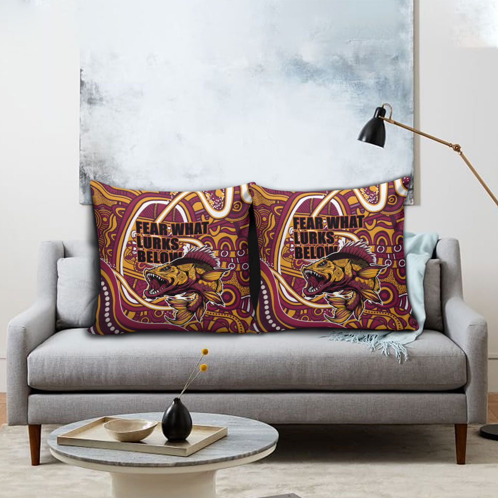 Aboriginal Barramundi Fishing Fear What Lurks Below Pillow Cover Indigenous Australian Dot Predatory Fish