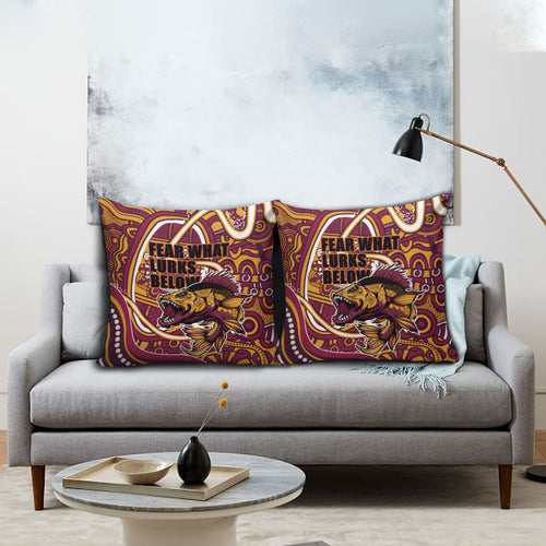 Aboriginal Barramundi Fishing Fear What Lurks Below Pillow Cover Indigenous Australian Dot Predatory Fish