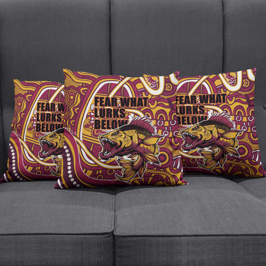 Aboriginal Barramundi Fishing Fear What Lurks Below Pillow Cover Indigenous Australian Dot Predatory Fish