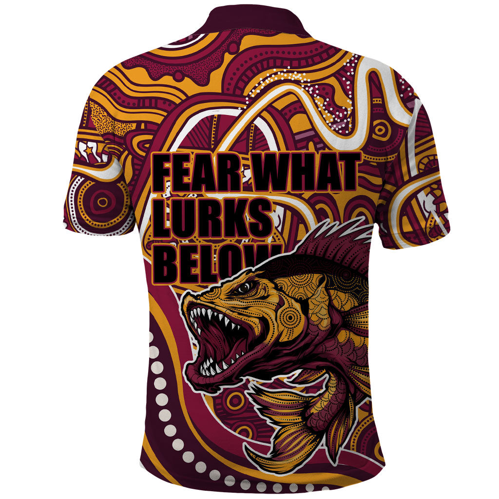 Aboriginal Barramundi Fishing Fear What Lurks Below Polo Shirt Indigenous Australian Dot Predatory Fish