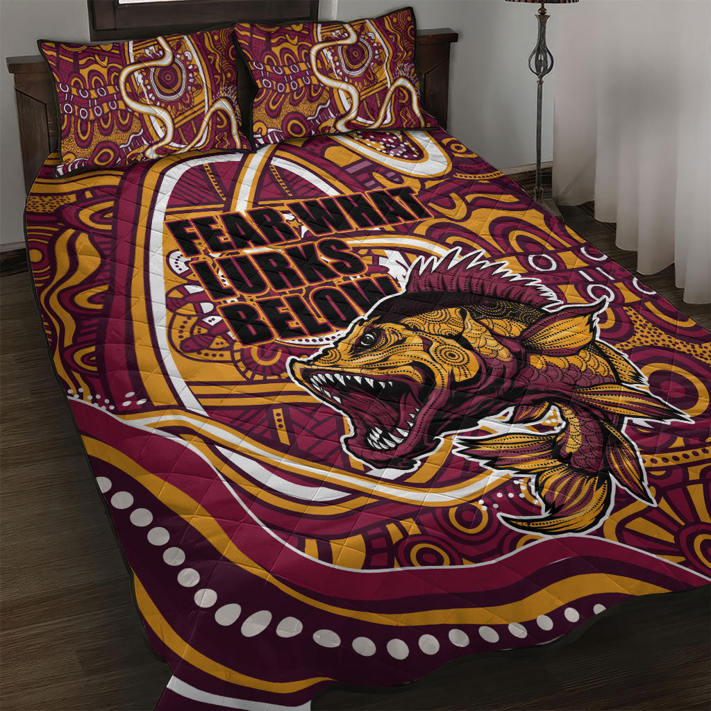 Aboriginal Barramundi Fishing Fear What Lurks Below Quilt Bed Set Indigenous Australian Dot Predatory Fish
