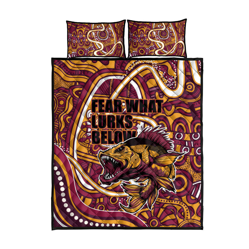 Aboriginal Barramundi Fishing Fear What Lurks Below Quilt Bed Set Indigenous Australian Dot Predatory Fish