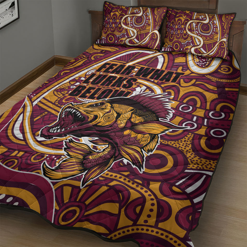 Aboriginal Barramundi Fishing Fear What Lurks Below Quilt Bed Set Indigenous Australian Dot Predatory Fish