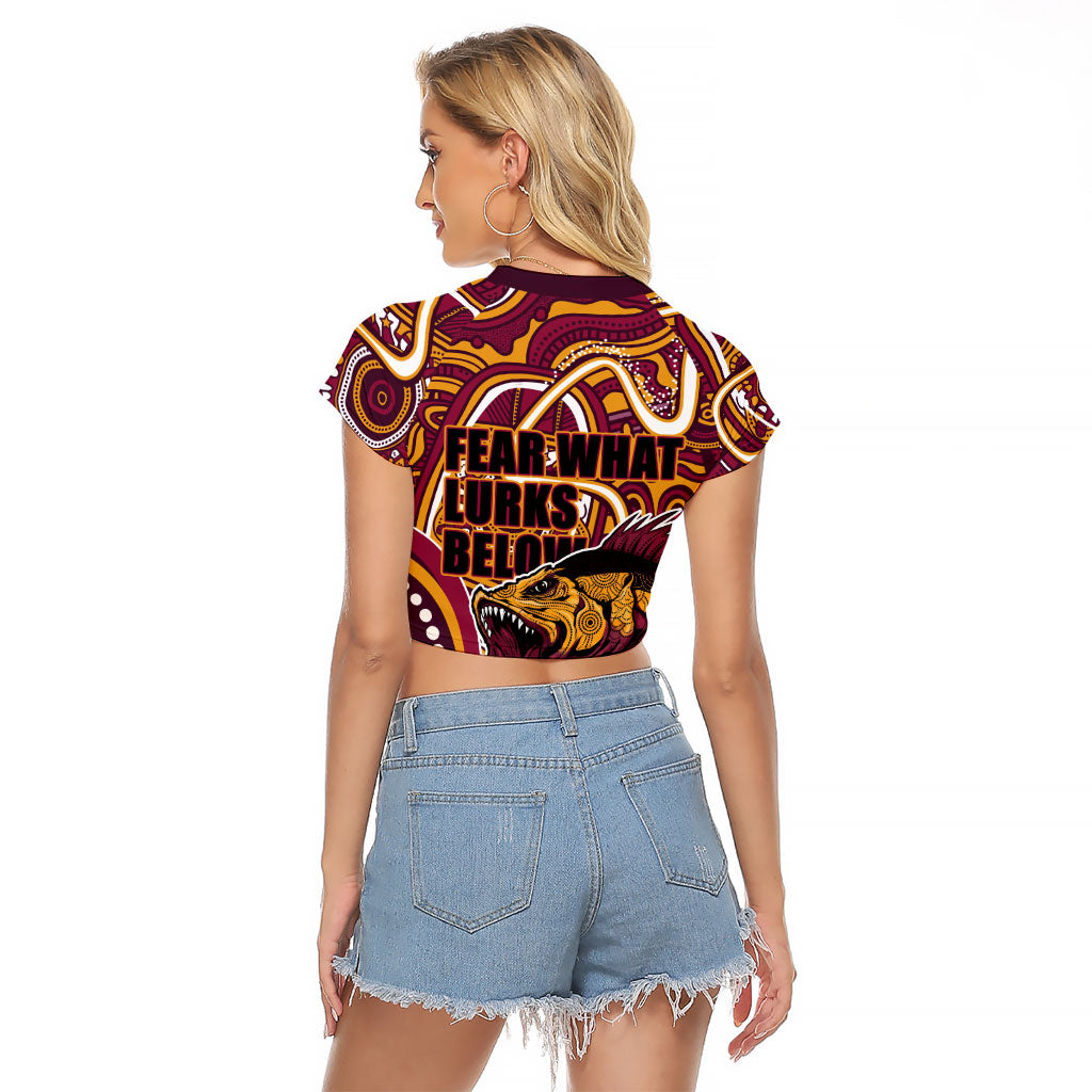 Aboriginal Barramundi Fishing Fear What Lurks Below Raglan Cropped T Shirt Indigenous Australian Dot Predatory Fish
