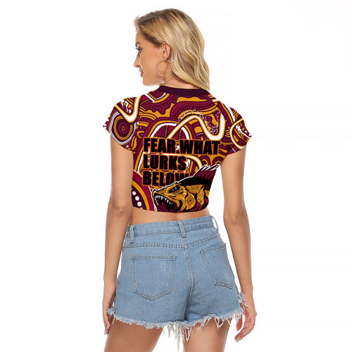 Aboriginal Barramundi Fishing Fear What Lurks Below Raglan Cropped T Shirt Indigenous Australian Dot Predatory Fish