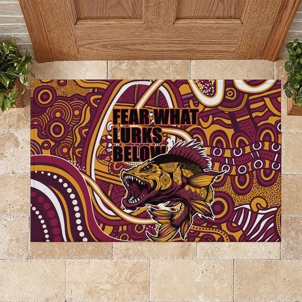 Aboriginal Barramundi Fishing Fear What Lurks Below Rubber Doormat Indigenous Australian Dot Predatory Fish