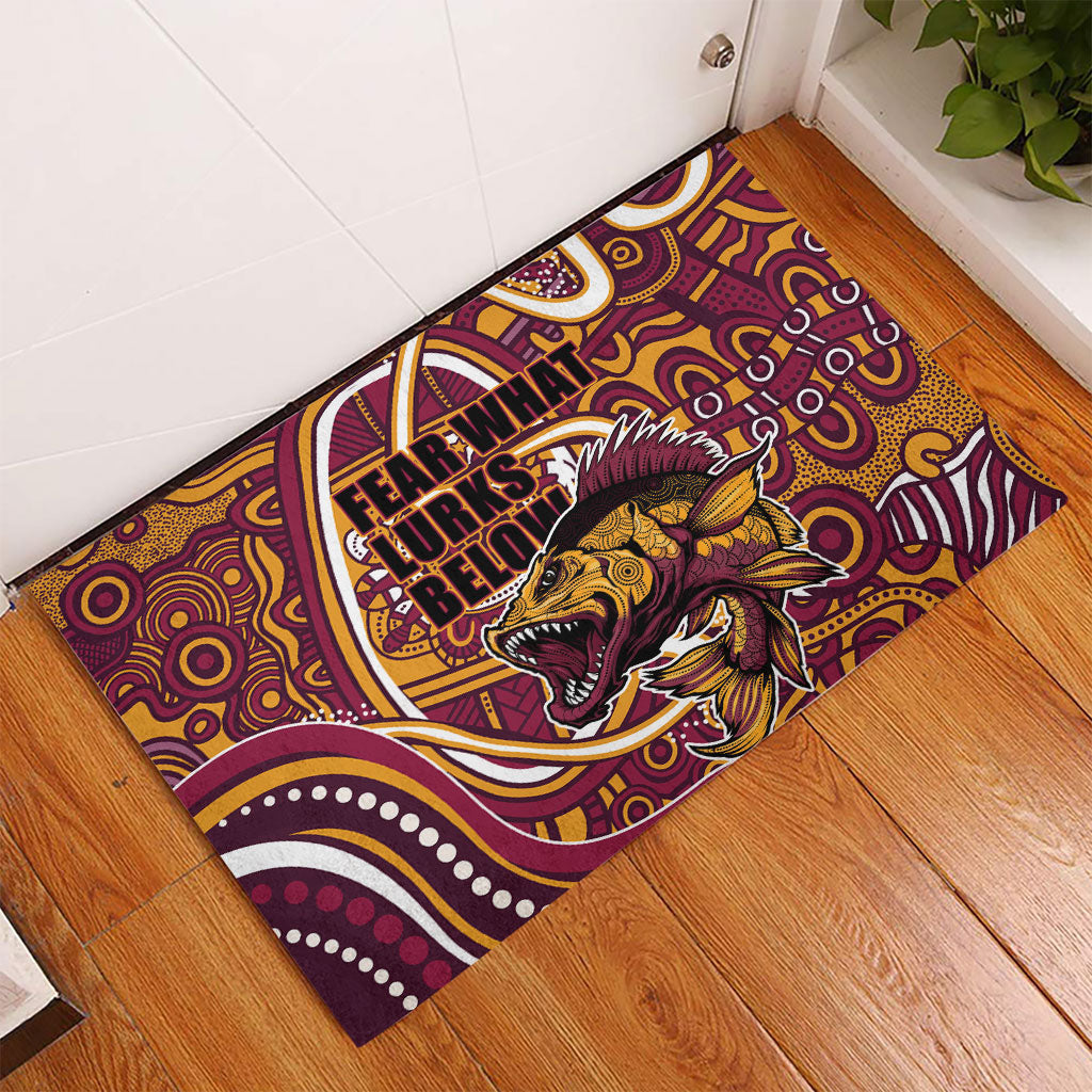 Aboriginal Barramundi Fishing Fear What Lurks Below Rubber Doormat Indigenous Australian Dot Predatory Fish