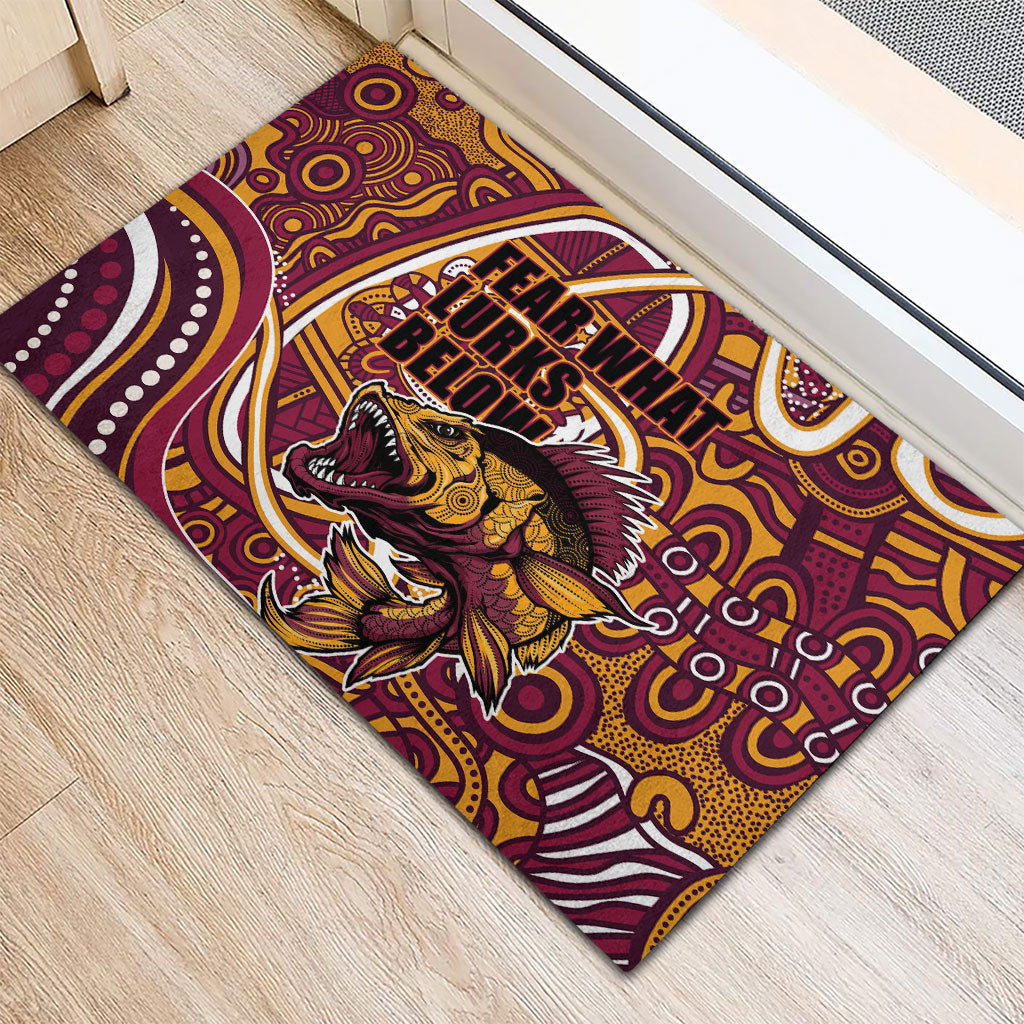 Aboriginal Barramundi Fishing Fear What Lurks Below Rubber Doormat Indigenous Australian Dot Predatory Fish