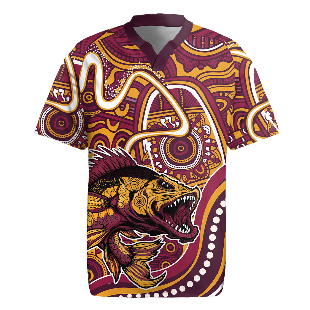Aboriginal Barramundi Fishing Fear What Lurks Below Rugby Jersey Indigenous Australian Dot Predatory Fish